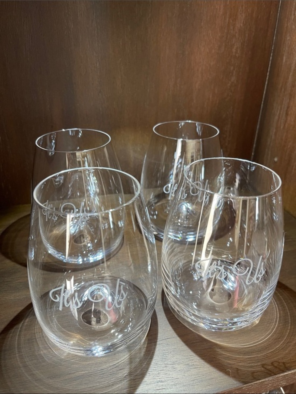 Waterford Set of 4 Etched Stemless Wine Glasses